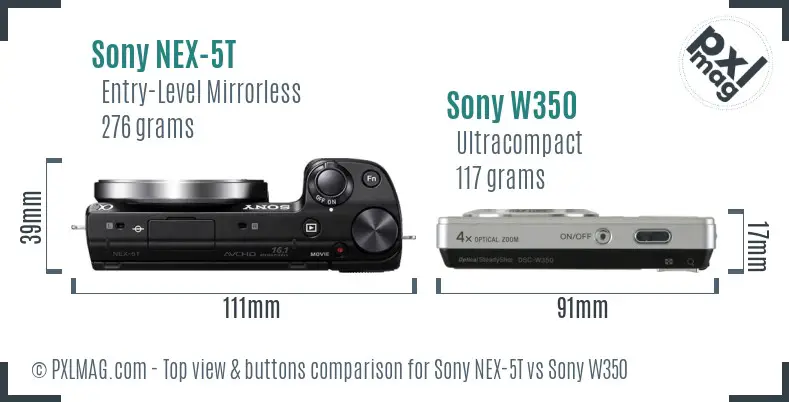 Sony NEX-5T vs Sony W350 top view buttons comparison