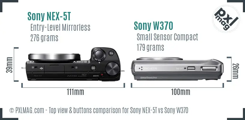 Sony NEX-5T vs Sony W370 top view buttons comparison