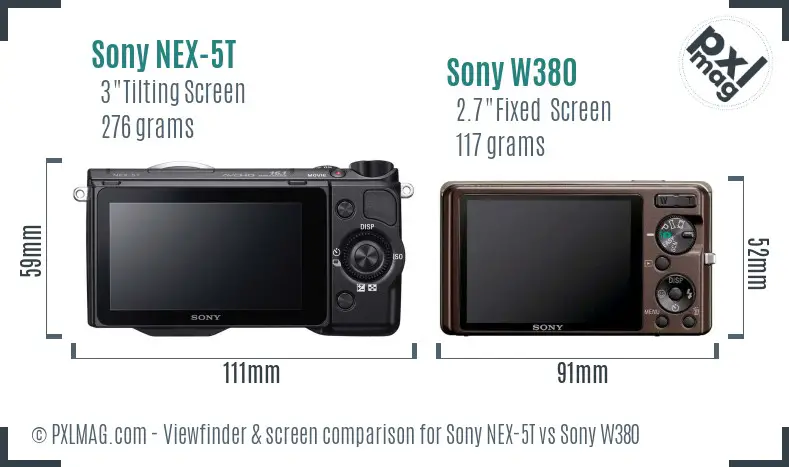 Sony NEX-5T vs Sony W380 Screen and Viewfinder comparison