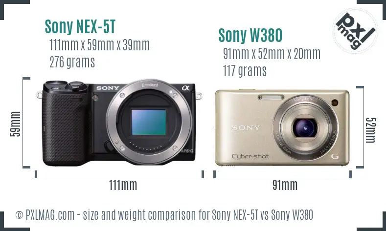 Sony NEX-5T vs Sony W380 size comparison