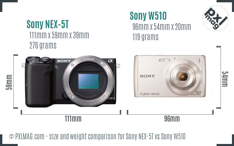 Sony NEX-5T vs Sony W510 size comparison