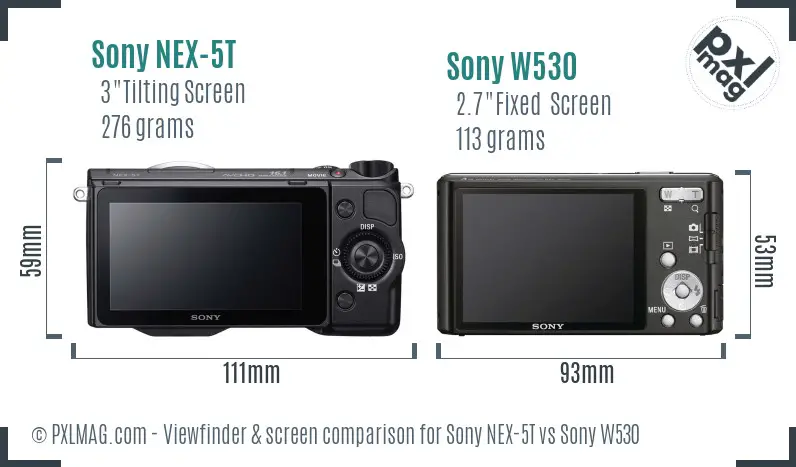 Sony NEX-5T vs Sony W530 Screen and Viewfinder comparison