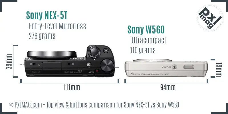 Sony NEX-5T vs Sony W560 top view buttons comparison