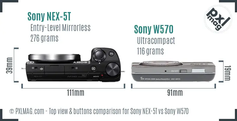 Sony NEX-5T vs Sony W570 top view buttons comparison