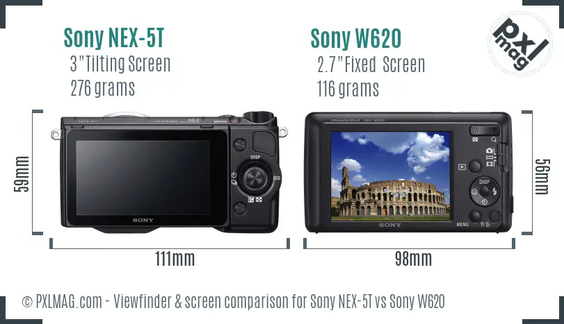 Sony NEX-5T vs Sony W620 Screen and Viewfinder comparison