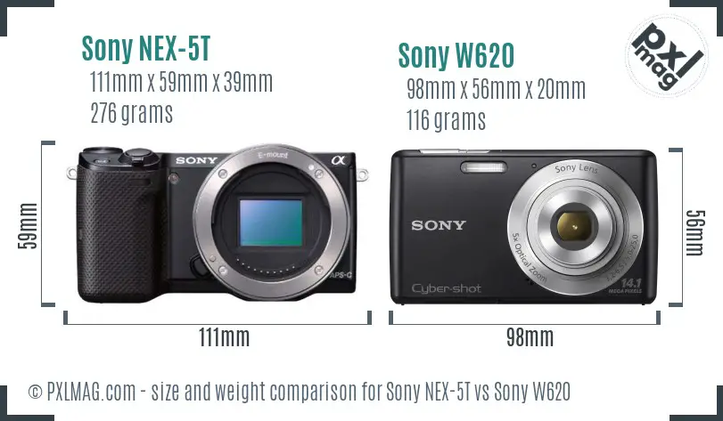 Sony NEX-5T vs Sony W620 size comparison