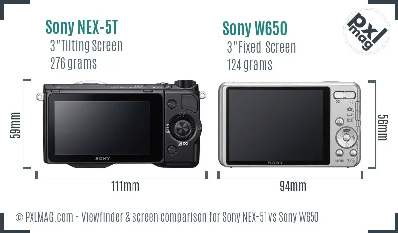 Sony NEX-5T vs Sony W650 Screen and Viewfinder comparison