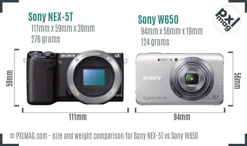 Sony NEX-5T vs Sony W650 size comparison