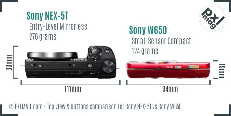 Sony NEX-5T vs Sony W650 top view buttons comparison