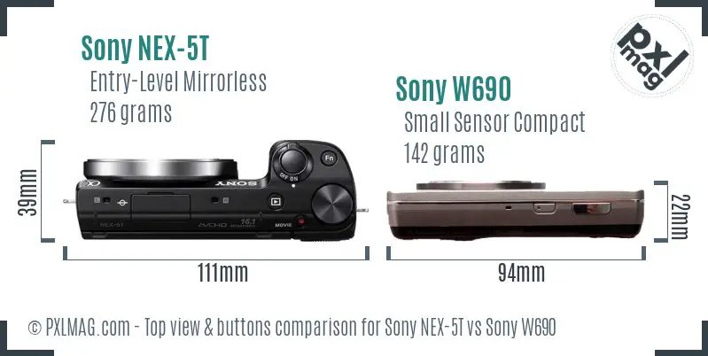 Sony NEX-5T vs Sony W690 top view buttons comparison