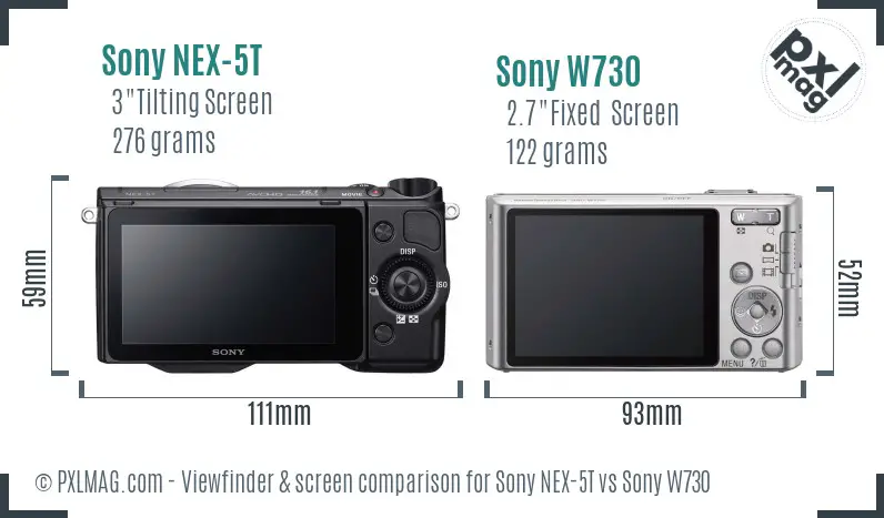 Sony NEX-5T vs Sony W730 Screen and Viewfinder comparison