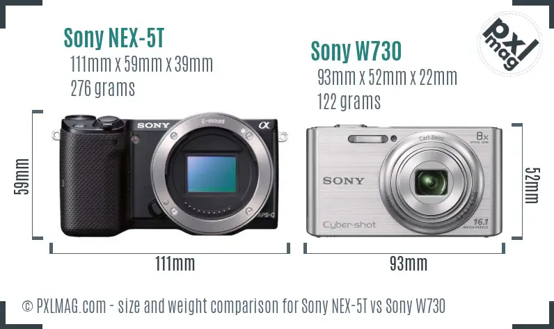 Sony NEX-5T vs Sony W730 size comparison