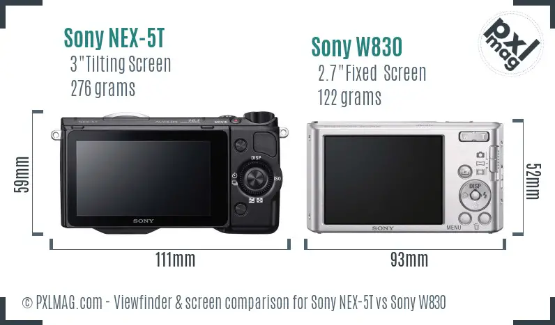 Sony NEX-5T vs Sony W830 Screen and Viewfinder comparison