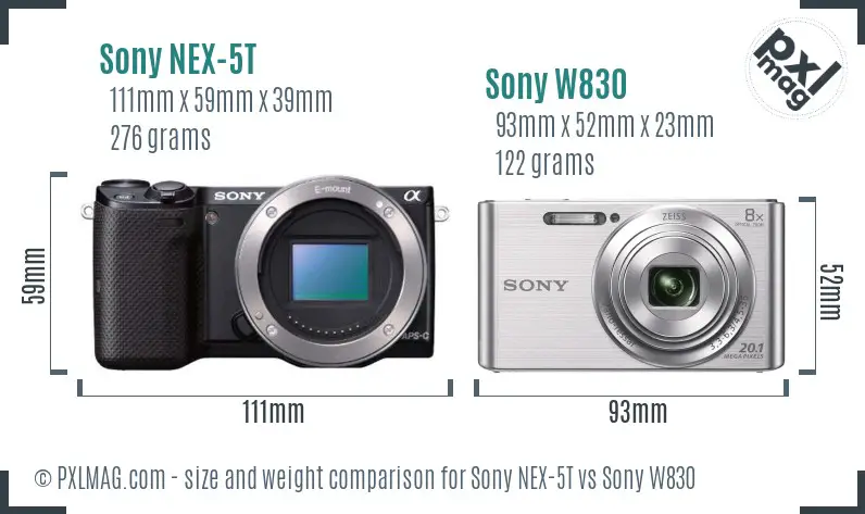 Sony NEX-5T vs Sony W830 size comparison