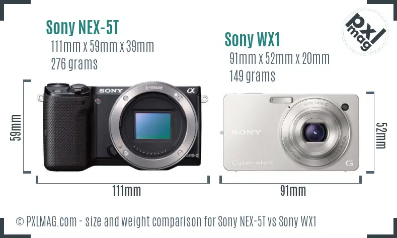 Sony NEX-5T vs Sony WX1 size comparison