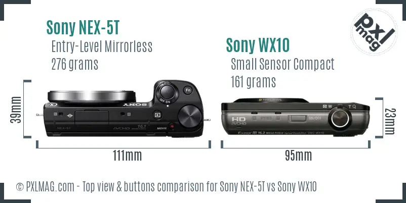 Sony NEX-5T vs Sony WX10 top view buttons comparison