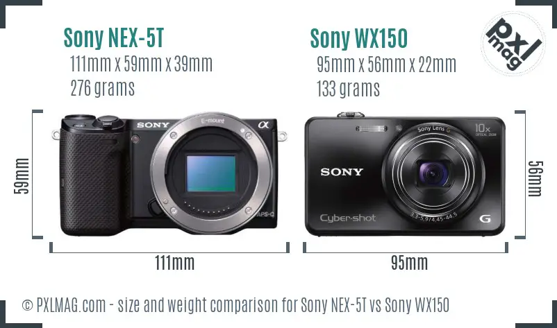 Sony NEX-5T vs Sony WX150 size comparison