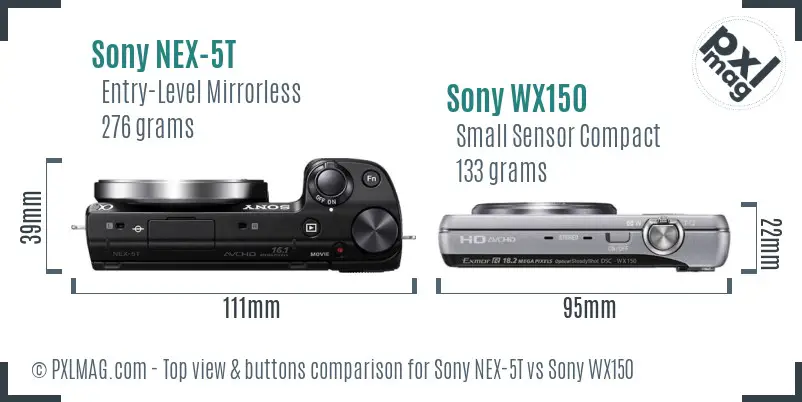 Sony NEX-5T vs Sony WX150 top view buttons comparison