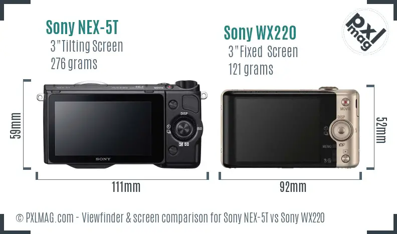 Sony NEX-5T vs Sony WX220 Screen and Viewfinder comparison