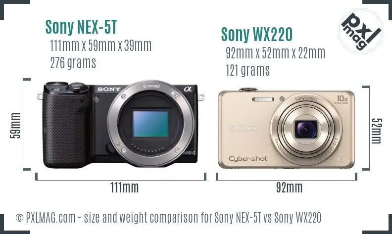 Sony NEX-5T vs Sony WX220 size comparison