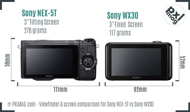 Sony NEX-5T vs Sony WX30 Screen and Viewfinder comparison