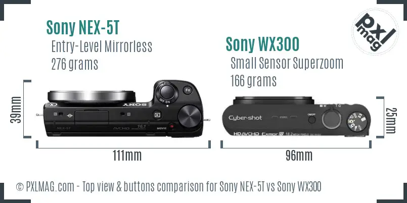 Sony NEX-5T vs Sony WX300 top view buttons comparison
