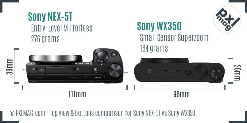 Sony NEX-5T vs Sony WX350 top view buttons comparison