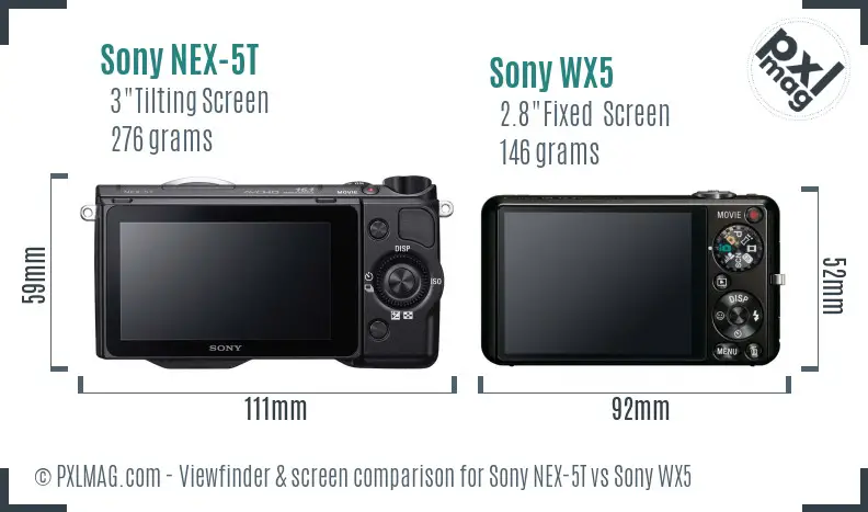 Sony NEX-5T vs Sony WX5 Screen and Viewfinder comparison