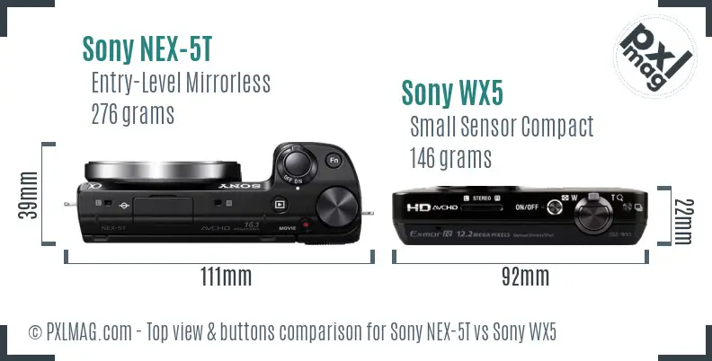 Sony NEX-5T vs Sony WX5 top view buttons comparison