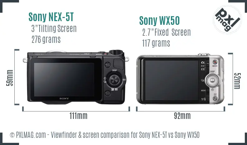 Sony NEX-5T vs Sony WX50 Screen and Viewfinder comparison