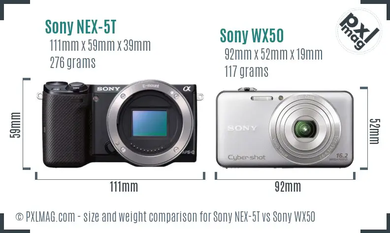Sony NEX-5T vs Sony WX50 size comparison