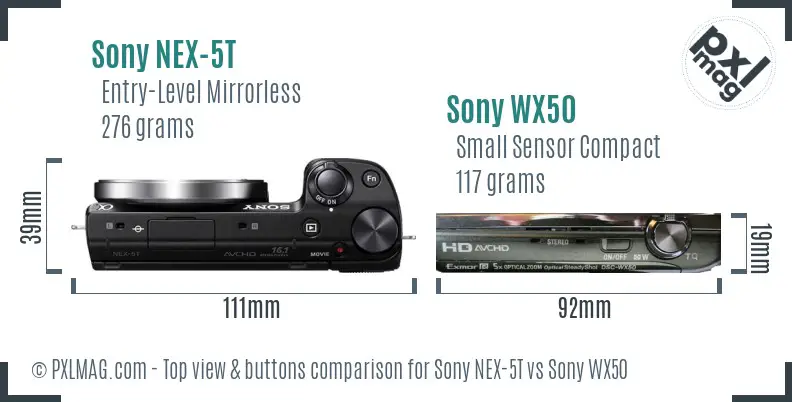 Sony NEX-5T vs Sony WX50 top view buttons comparison