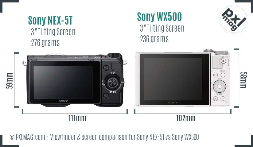 Sony NEX-5T vs Sony WX500 Screen and Viewfinder comparison