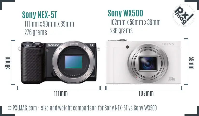 Sony NEX-5T vs Sony WX500 size comparison
