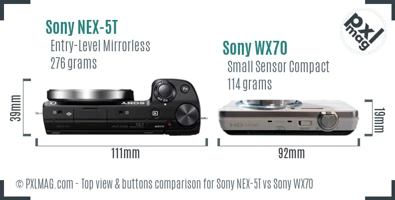 Sony NEX-5T vs Sony WX70 top view buttons comparison