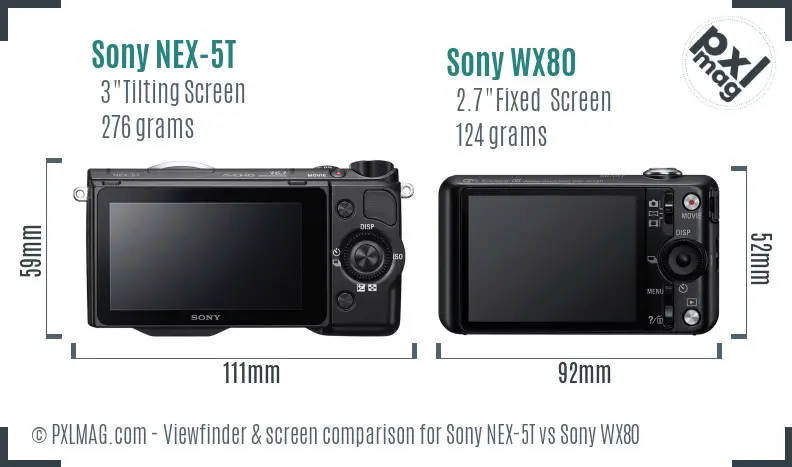 Sony NEX-5T vs Sony WX80 Screen and Viewfinder comparison