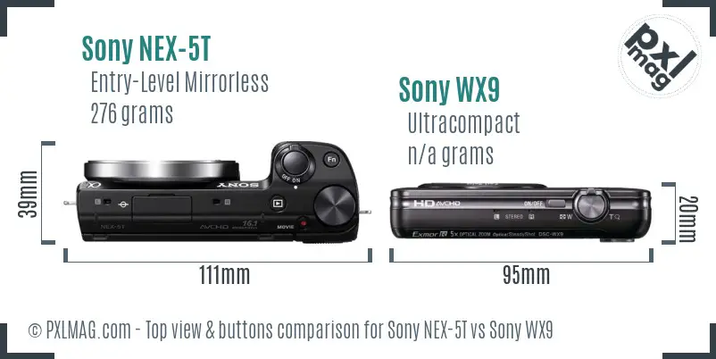 Sony NEX-5T vs Sony WX9 top view buttons comparison