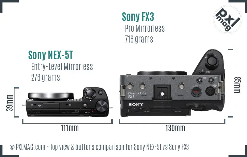 Sony NEX-5T vs Sony FX3 top view buttons comparison Sony NEX-5T vs Sony FX3 top view buttons comparison