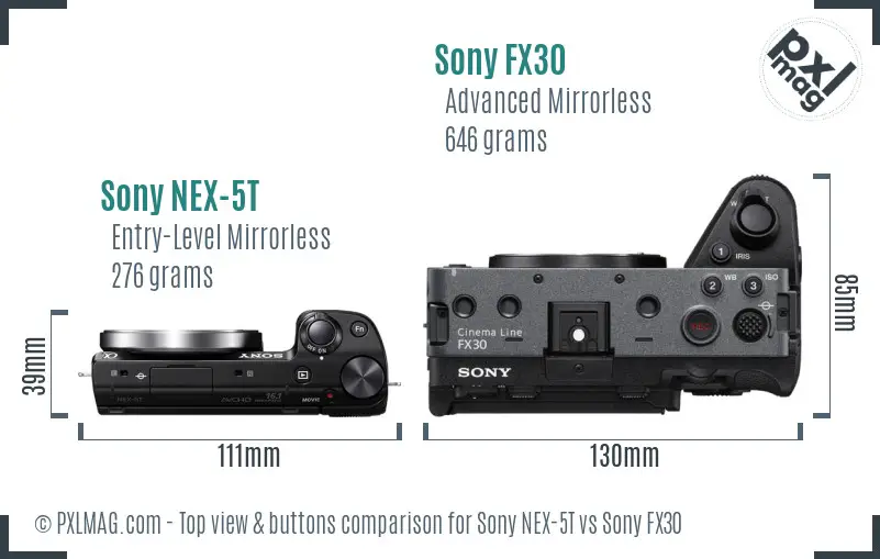 Sony NEX-5T vs Sony FX30 top view buttons comparison