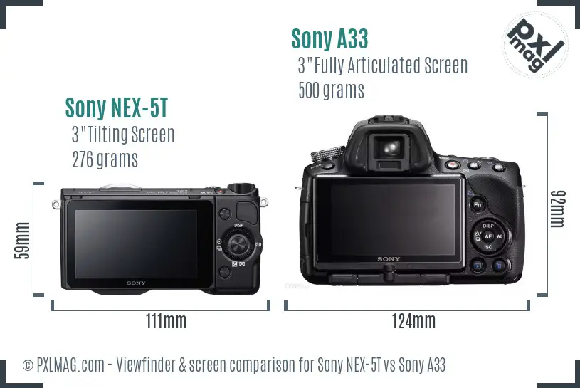 Sony NEX-5T vs Sony A33 Screen and Viewfinder comparison