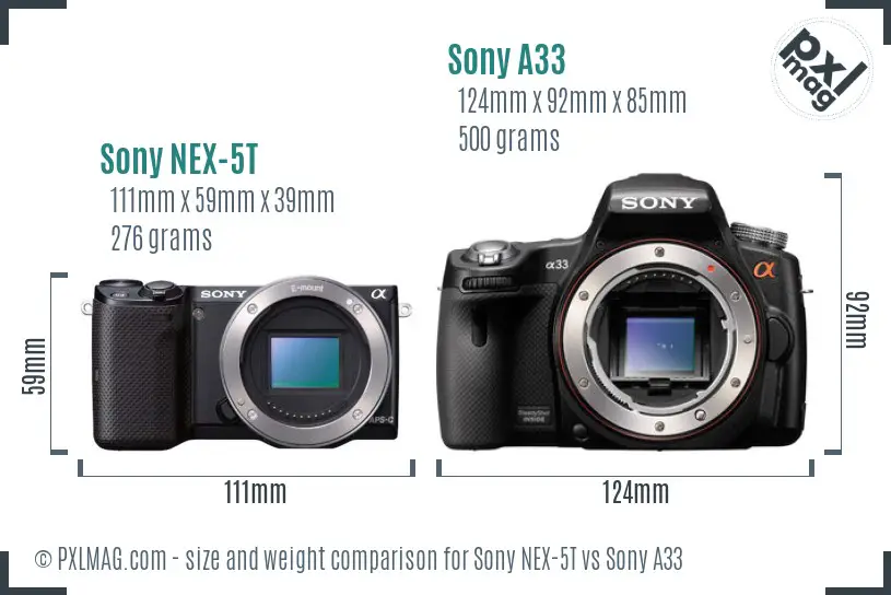 Sony NEX-5T vs Sony A33 size comparison