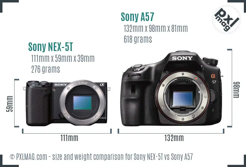 Sony NEX-5T vs Sony A57 size comparison