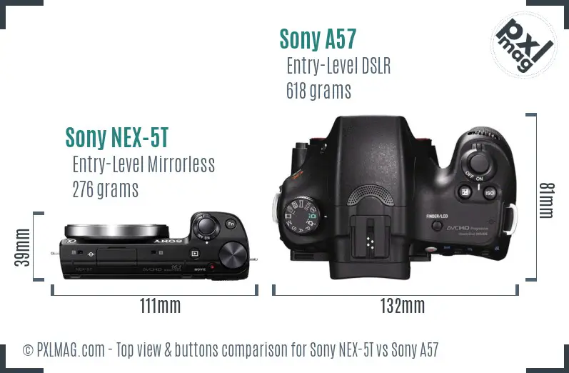 Sony NEX-5T vs Sony A57 top view buttons comparison