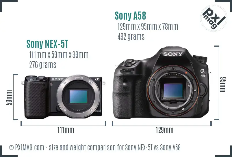 Sony NEX-5T vs Sony A58 size comparison