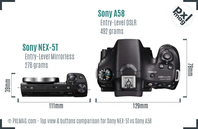 Sony NEX-5T vs Sony A58 top view buttons comparison
