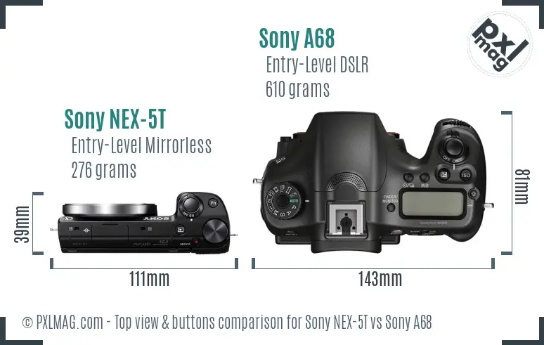 Sony NEX-5T vs Sony A68 top view buttons comparison