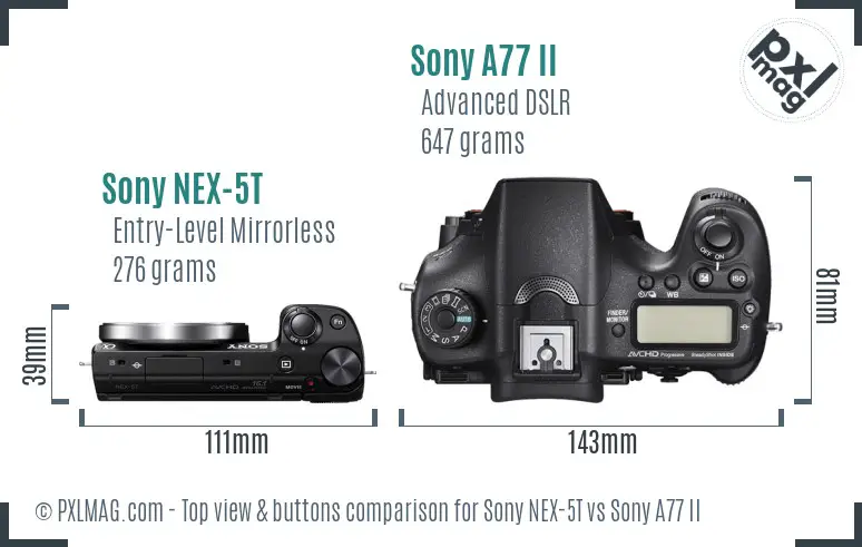 Sony NEX-5T vs Sony A77 II top view buttons comparison