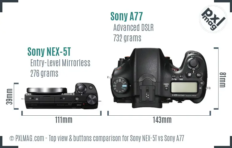 Sony NEX-5T vs Sony A77 top view buttons comparison