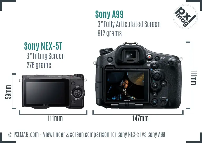 Sony NEX-5T vs Sony A99 Screen and Viewfinder comparison