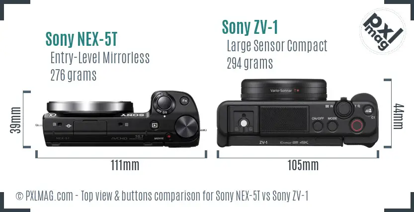 Sony NEX-5T vs Sony ZV-1 top view buttons comparison